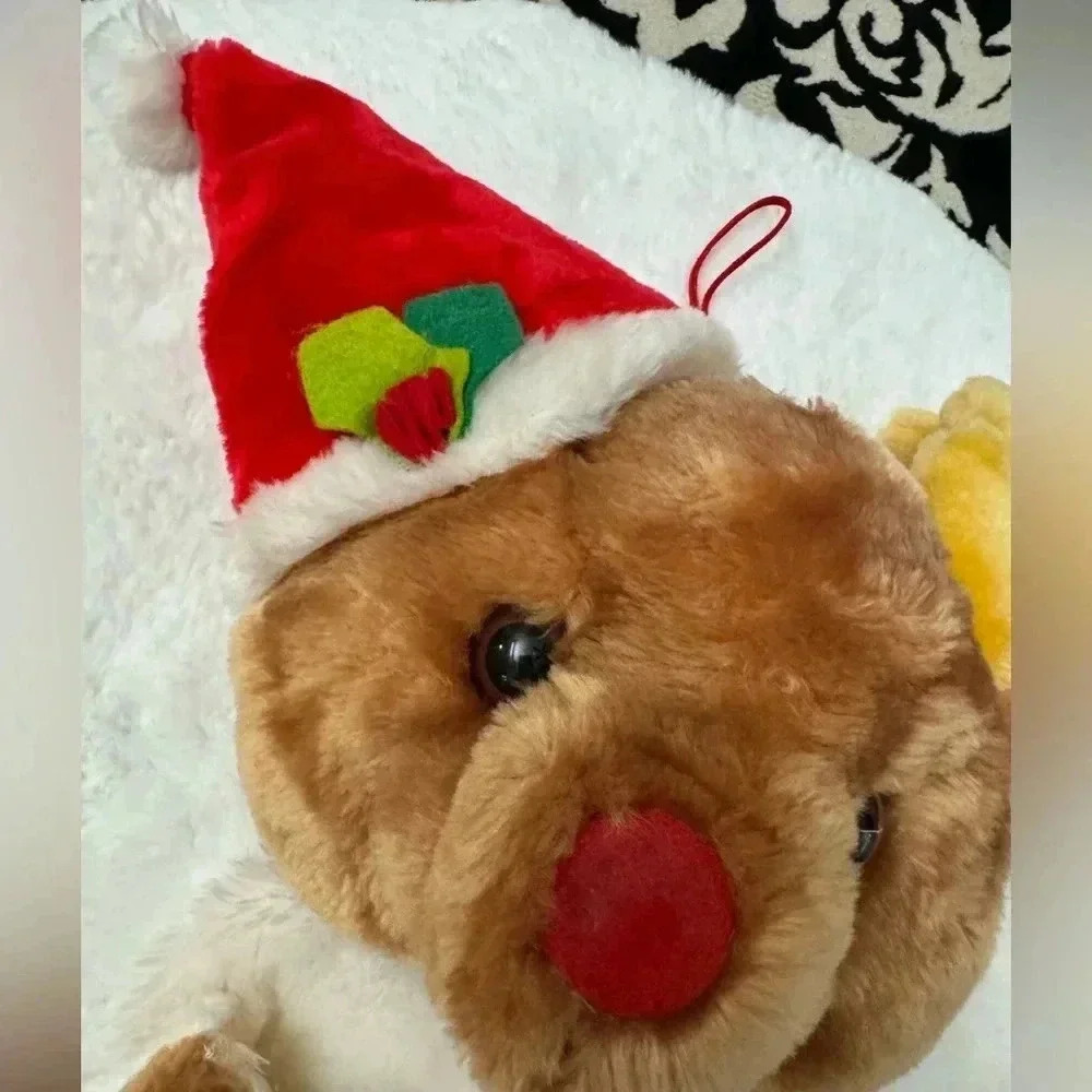 Vintage Christmas Stocking Teddy Bear Santa Hat Reindeer 80’s 90’s Cute Gift - Picture 5 of 11